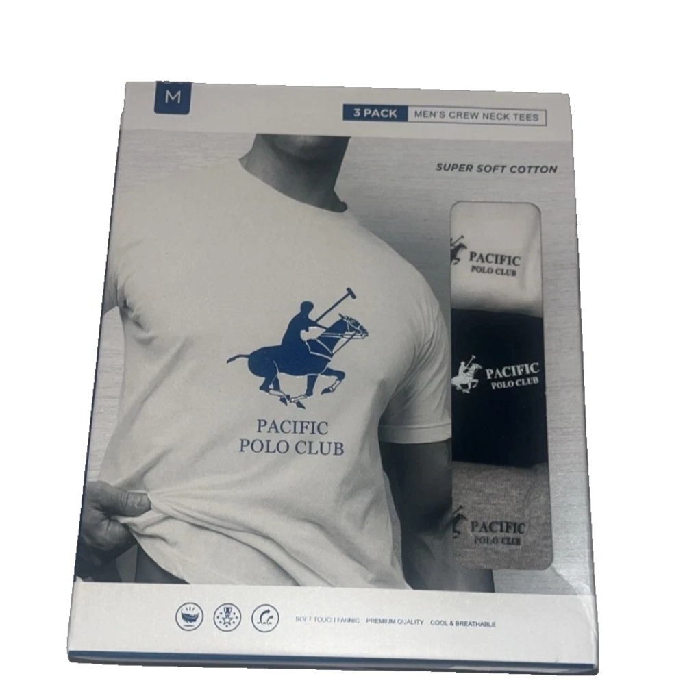 Pacific Polo Club Men's V-Neck Tees Assorted Box of‎ 3 Pack SZ M NIB